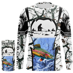 Rainbow trout Ice fishing winter camo Custom Long Sleeve fishing shirts for men, women NQS2490