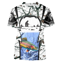 Load image into Gallery viewer, Rainbow trout Ice fishing winter camo Custom Long Sleeve fishing shirts for men, women NQS2490