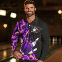 Load image into Gallery viewer, Purple Flame Fire Bowling Polo, Quarter Zip Shirts For Men Custom Bowling Team Shirts, Gift For Bowler NQS9373