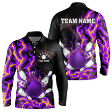 Load image into Gallery viewer, Purple Flame Fire Bowling Polo, Quarter Zip Shirts For Men Custom Bowling Team Shirts, Gift For Bowler NQS9373