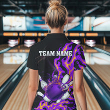 Load image into Gallery viewer, Purple Flame Fire Bowling Polo, Quarter Zip Shirt For Women Custom Bowling Team Shirt, Gift For Bowler NQS9373