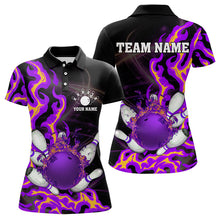 Load image into Gallery viewer, Purple Flame Fire Bowling Polo, Quarter Zip Shirt For Women Custom Bowling Team Shirt, Gift For Bowler NQS9373