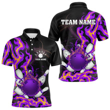 Load image into Gallery viewer, Purple Flame Fire Bowling Polo, Quarter Zip Shirts For Men Custom Bowling Team Shirts, Gift For Bowler NQS9373