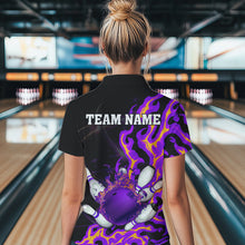 Load image into Gallery viewer, Purple Flame Fire Bowling Polo, Quarter Zip Shirt For Women Custom Bowling Team Shirt, Gift For Bowler NQS9373