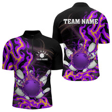 Load image into Gallery viewer, Purple Flame Fire Bowling Polo, Quarter Zip Shirts For Men Custom Bowling Team Shirts, Gift For Bowler NQS9373