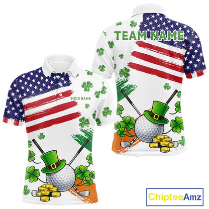 American Flag St Patrick's Day Clover Golf Polo shirts for Men Custom patriotic mens golf tops NQS11453
