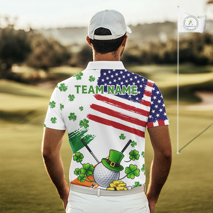American Flag St Patrick's Day Clover Golf Polo shirts for Men Custom patriotic mens golf tops NQS11453