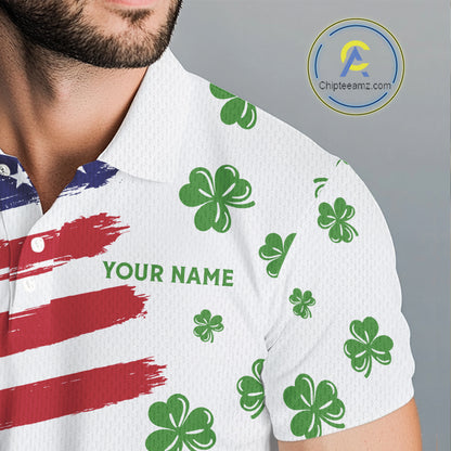 American Flag St Patrick's Day Clover Golf Polo shirts for Men Custom patriotic mens golf tops NQS11453