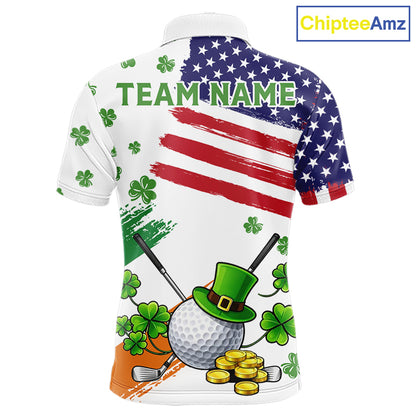American Flag St Patrick's Day Clover Golf Polo shirts for Men Custom patriotic mens golf tops NQS11453
