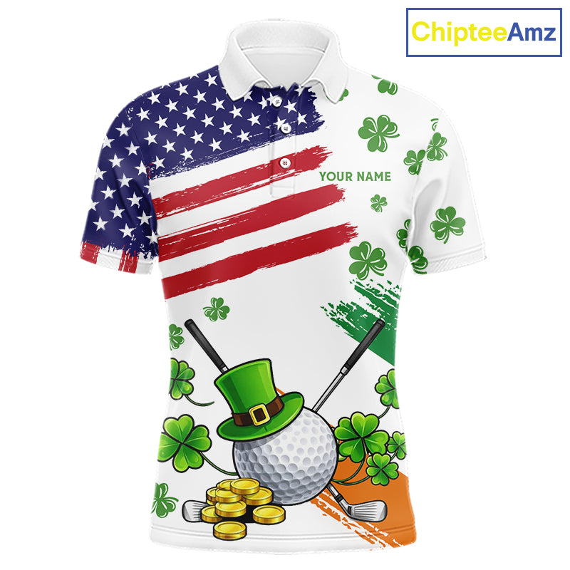 American Flag St Patrick's Day Clover Golf Polo shirts for Men Custom patriotic mens golf tops NQS11453