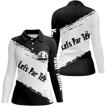 Load image into Gallery viewer, Black and white Womens golf polo shirts custom name let&#39;s par tee golf tops for women NQS5454