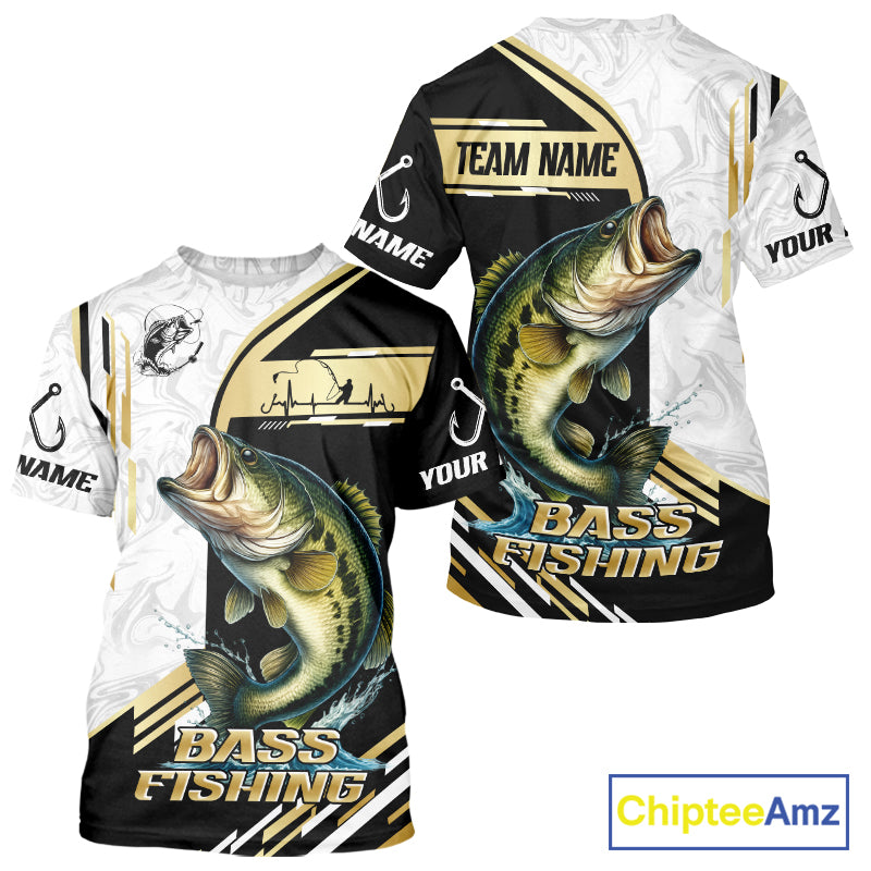 Personaized name Largemouth Bass fishing Custom sun protection Bass fishing team jerseys | Gold NQS9966