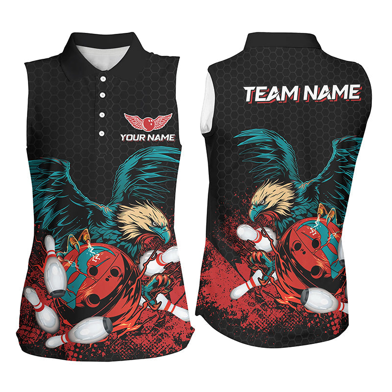 Eagle Bowling sleeveless polo Shirts For Women Custom team bowling jerseys, gift for bowlers | Black NQS8250
