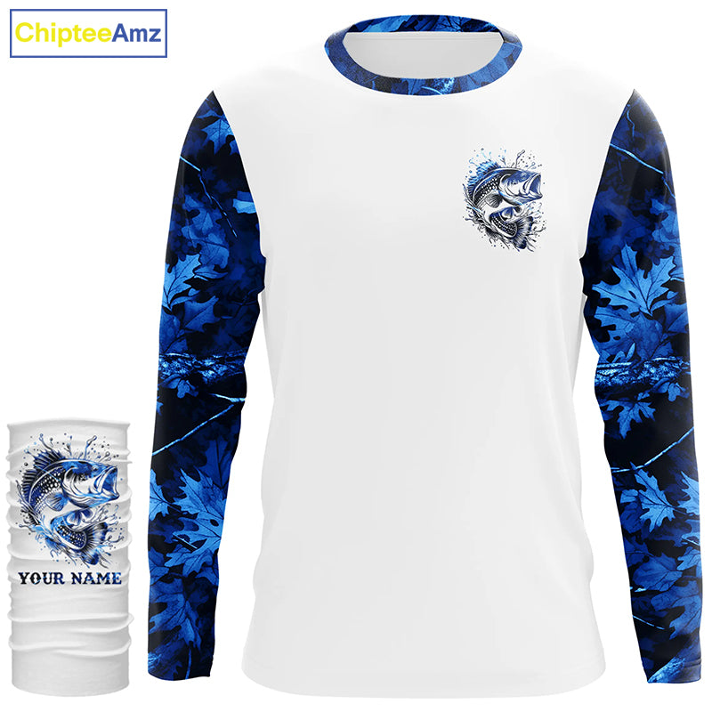 Largemouth Bass fishing blue camo UV protection Customize name long sleeves personalized fishing gifts NQS839