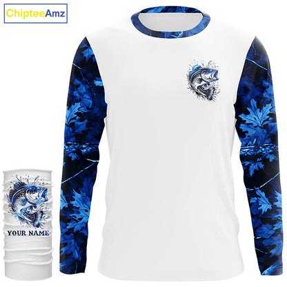 Largemouth Bass fishing blue camo UV protection Customize name long sleeves personalized fishing gifts NQS839