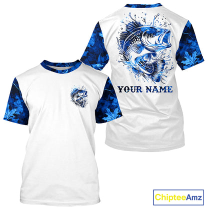 Largemouth Bass fishing blue camo UV protection Customize name long sleeves personalized fishing gifts NQS839