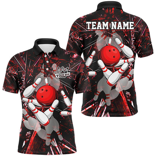 Red Camo Bowling Polo, Quarter zip Shirt For Men custom bowling team jerseys, bowling league shirts NQS8463