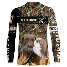 Load image into Gallery viewer, Duck Hunting with Chesapeake Bay Retriever waterfowl camo Shirts, Personalized Duck Hunting Gifts FSD3721