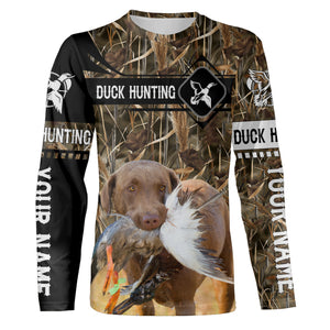 Duck Hunting with Chesapeake Bay Retriever waterfowl camo Shirts, Personalized Duck Hunting Gifts FSD3721