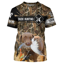 Load image into Gallery viewer, Duck Hunting with Chesapeake Bay Retriever waterfowl camo Shirts, Personalized Duck Hunting Gifts FSD3721