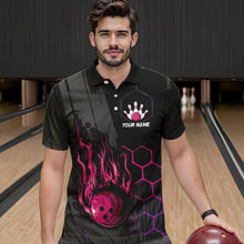 Load image into Gallery viewer, Black And Pink Flame Bowling Shirts For Men Custom Bowling Team League Jersey, Gift For Bowlers NQS9385