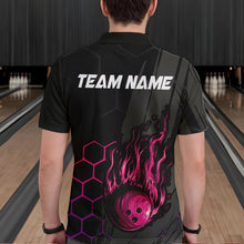 Load image into Gallery viewer, Black And Pink Flame Bowling Shirts For Men Custom Bowling Team League Jersey, Gift For Bowlers NQS9385