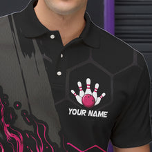 Load image into Gallery viewer, Black And Pink Flame Bowling Shirts For Men Custom Bowling Team League Jersey, Gift For Bowlers NQS9385