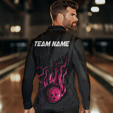 Load image into Gallery viewer, Black And Pink Flame Bowling Shirts For Men Custom Bowling Team League Jersey, Gift For Bowlers NQS9385