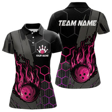 Load image into Gallery viewer, Black And Pink Flame Bowling Shirts For Women Custom Bowling Team League Jersey, Gift For Bowlers NQS9385