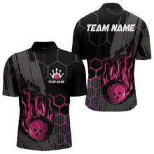 Load image into Gallery viewer, Black And Pink Flame Bowling Shirts For Men Custom Bowling Team League Jersey, Gift For Bowlers NQS9385