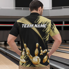 Load image into Gallery viewer, Personalized Black and Gold Bowling Polo, Quarter Zip Shirts For Mens Custom Bowling Team Jersey NQS9531