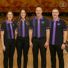 Load image into Gallery viewer, Custom Black and Purple American Flag Retro Bowling Team Shirts For Men, Patriotic Bowling Outfits NQS11650