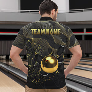 Personalized Black and Gold Bowling Polo, Quarter Zip Shirts For Men Custom Bowling Team League Jersey NQS9688