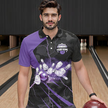 Load image into Gallery viewer, Black Camo Purple Lightning Thunder Bowling Shirts For Men Custom Bowling Team League Jerseys NQS9689