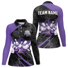 Load image into Gallery viewer, Black Camo Purple Lightning Thunder Bowling Shirts For Women Custom Bowling Team League Jerseys NQS9689