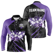 Load image into Gallery viewer, Black Camo Purple Lightning Thunder Bowling Shirts For Men Custom Bowling Team League Jerseys NQS9689