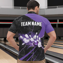 Load image into Gallery viewer, Black Camo Purple Lightning Thunder Bowling Shirts For Men Custom Bowling Team League Jerseys NQS9689