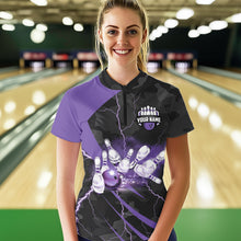 Load image into Gallery viewer, Black Camo Purple Lightning Thunder Bowling Shirts For Women Custom Bowling Team League Jerseys NQS9689