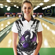 Load image into Gallery viewer, Black and White Bowling Polo, Quarter Zip Shirts For Women Custom Purple Dragon Bowling Team Jerseys NQS11740