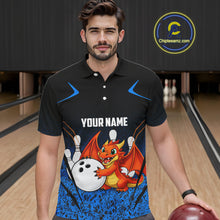 Load image into Gallery viewer, Black and Blue Camo Funny Dragon Bowling Polo, 1/4 Zip Shirts For Men Custom Bowling Team Jerseys NQS11741