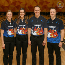 Load image into Gallery viewer, Black and Blue Camo Funny Dragon Bowling Polo, 1/4 Zip Shirts For Men Custom Bowling Team Jerseys NQS11741