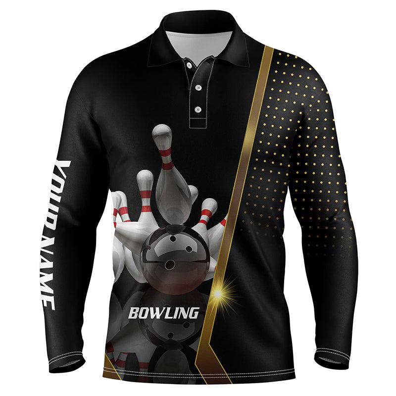 Black personalized bowling shirt for men – custom name design side view