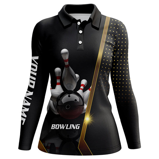 Black personalized bowling shirt for women – custom name design side view