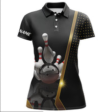 Load image into Gallery viewer, Custom Black bowling shirt for women – personalized team jersey front view