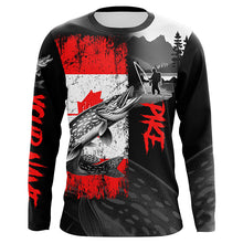 Load image into Gallery viewer, Canadian Flag Northern Pike Fishing Custom long sleeve performance Fishing Shirt, Pike fishing jerseys NQS8056