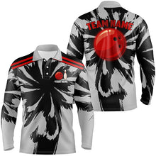 Load image into Gallery viewer, Black and Gray bowling Polo, Quarter Zip Shirt for Men Custom Red bowling ball Team Bowling jerseys NQS8057