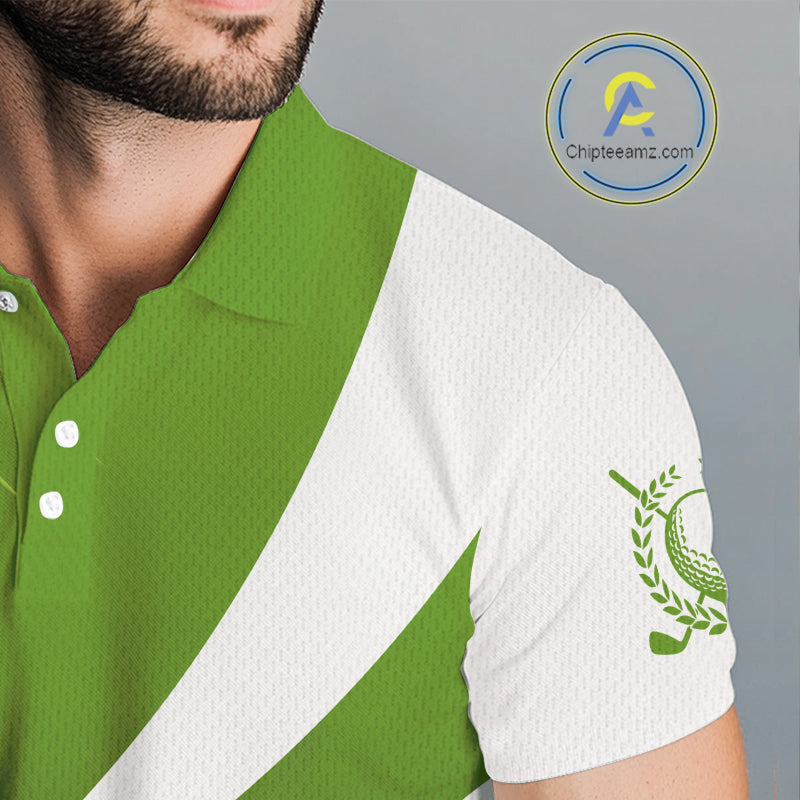 Mens golf polo shirts custom name green and white golf shirt, tournament golf tops for mens NQS10258