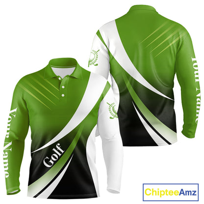 Mens golf polo shirts custom name green and white golf shirt, tournament golf tops for mens NQS10258