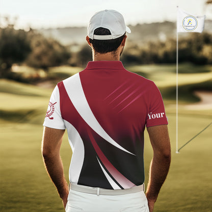 Mens golf polo shirts custom name red and white golf shirt, tournament golf tops for mens NQS10259