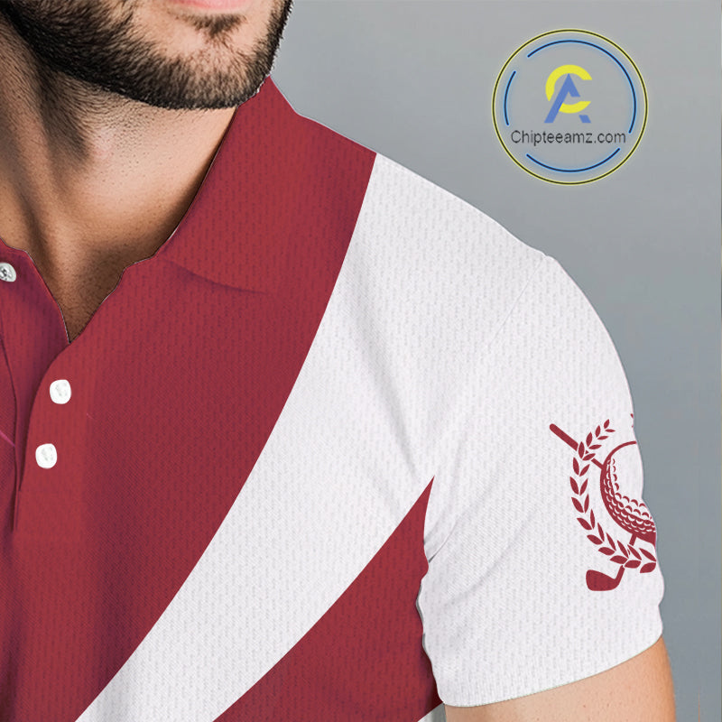 Mens golf polo shirts custom name red and white golf shirt, tournament golf tops for mens NQS10259